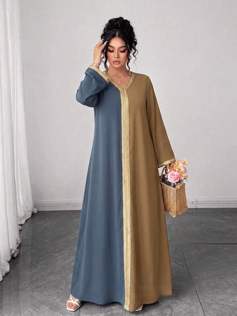Plus Size Woven Fabric Loose Fit Dress For Home And Daily Wear, Autumn - Multicolor - View 1