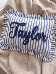 Personalized Striped Ruffled Punch Needle Throw Pillowcase, Embroidered Name Gift For Home, Perfect For Sofas Or Benches, Suitable For Living Room, Bedroom, Wedding Reception Photo Prop, Bridal Boudoir, Great Gift For Halloween, Thanksgiving. - Multicolor - View 8