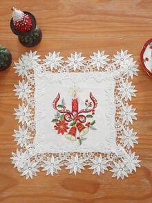 ABEST6522 Home&Living store Christmas Embroidered Lace Table Runner, Hollow Out Design, Candle Bell & Ribbon Pattern Table Flag, Festive Decor For Xmas Dinners & Family Parties - Multicolor - View 17