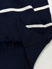 WAIT HIM 100% Cotton Men's Casual Colorblock Striped Knit Top - Blue and White - View 6