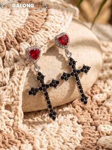 [Gold Baroque Cross Earrings]Luxurious Vintage Rhinestone Embellished ...