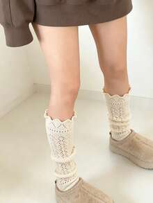 1 Paar Mädchen Cut Out Rauten Strick Slouch Socken, Wellige Spitze Atmungsaktive Mesh Mittlere Waden Socken, Japanischer Sanfter Stil Einfarbig Vielseitig, Geeignet für Ballettschuhe, Schneestiefel, Freizeitkleidung, Dünne Kniestrümpfe - Verschiedenfarbig - Übersicht 3