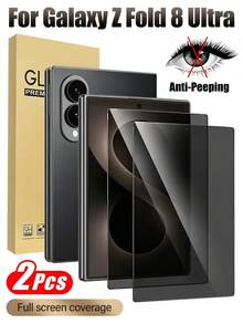 2片裝 [2026新款] 9H 鋼化玻璃防窺螢幕保護貼，相容於 Galaxy Z Fold 8/Z Fold 7/Z Fold 6/Z Fold 6/Z Fold 8 Ultra，外螢幕保護貼，3D 全螢幕覆蓋，防窺保護，防刮、無氣泡、易安裝，相容手機殼 - 黑色 - 查看 12