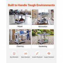 Utility Cart, 550 Lbs Capacity, 2 Tier Service Cart With 360° Swivel & Fixed Wheels (2 With Brakes), Heavy Duty Plastic Rolling With Storage Variant 1 - None - View 5