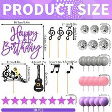 39pcs Music Theme Cake Toppers Purple Girl Happy Birthday Guitar Note Disco Ball Decorations - Multicolor - View 3