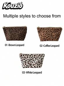 1pc Leopard Print Pencil Case, Vintage Animal Print Zipper Pen Pouch, Large Capacity Stationery Storage Bag, Lightweight Multi-Use Cosmetic Makeup Organizer For Teen Girls, Students, School, Office, Travel & Daily Use - Caramel Leopard Print - View 3