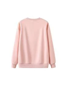 Sweet Casual Versatile Heart & Letter Print Crew Neck Sweatshirt For Women, Loose Fit Long Sleeve Top, Pink, Autumn/Winter - Pink - View 7