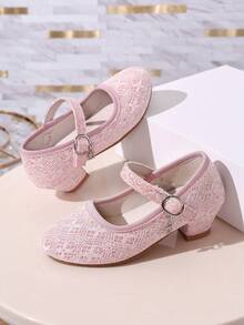 Gentle Lace Sequin Girls Princess Shoes Chunky Heel Children's Formal Shoes - Pink - View 5