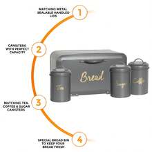 Crystals Modern Grey Bread Bin With Magnetic Lid - View 3