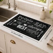 1pc Black & White English Slogan Table Mat, Vintage Cafe Blackboard Style, Quick-Drying Absorbent Material, Handwritten Letters & Tableware Print Design, Non-Slip Surface Protector, Suitable For All Seasons, Daily Kitchen, Coffee Corner, Tableware Draining & Home Decor - Multicolor - View 9