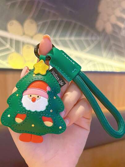 Christmas Ornaments,Keychains,PU Leather Santa Claus And Christmas Trees, Bag Charms,Wristband Keychain,Christmas Gifts For Friends