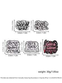 Spooky Witch Quote Enamel Pins Set, Retro Script Text Lapel Brooches For Backpack Jacket - Multicolor - View 3