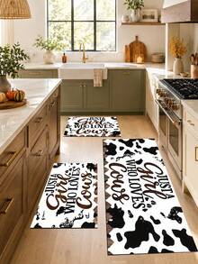 1pc Cow Print Kitchen Mat, Fun Holiday Style, Suitable For Autumn Party, Bathroom, Room, Kitchen, Sink Area And Home Holiday Decor, Foot Mat, Pet Mat - Multicolor - View 3