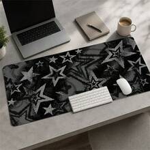 1pc INS Style Black And Gray Stars Art Mouse Pad, Cool Desktop Decor Mat, Thick Non-Slip Office & Gaming Keyboard Pad - View 3