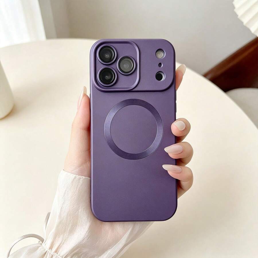 Metallic Paint Full Coverage Lens Film Magnetic Shockproof Phone Case, Cute Shock-Absorbing Camera Lens Protective Cover, Soft Ultra-Thin Protective Case, Compatible With IPhone 18 17 16 15 14 13 Pro Max 18 Pro Max 11 Phone Case, Various Holiday Gifts - Purple - View 1