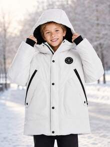 SOLOCOTE Boys' Raglan Sleeve Button Front Hooded Padded Coat, Winter Warm Coat, Christmas Gift - White - View 6