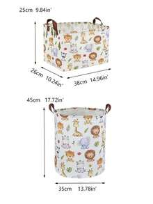 Cartoon Animal Print Fabric Storage Basket, Foldable Handheld Storage Box, Baby Toy & Clothing Organizer, Nursery Sundries Storage Bin - Multicolor - View 3