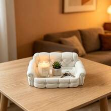1pc 3D Printed Mini Fabric Sofa Shaped Jewelry Storage Tray, Cream Style Watch, Ring, Necklace Desktop Storage Dish; Decorative Tray, Storage Dish, Snack Holder, Miscellaneous Storage Tray, Display Tray, Soft Decor Accent Tray, Entryway Tray, Hallway Storage Tray, Desktop Tray, Countertop Storage Dish - White - View 2
