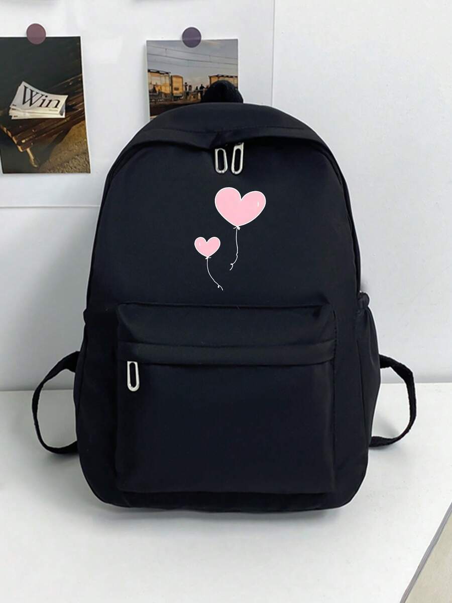 Mochila de gran capacidad versátil de unicolor simple para estudiantes, mochila escolar - Negro - Ver 1