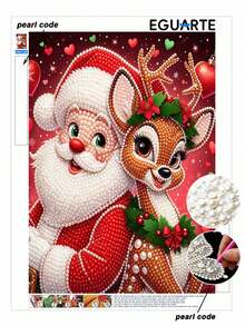 Framed DIY Pearl Painting Set, Handmade Self-Adhesive Pearls, Santa Claus Creative Pattern, Handmade Holiday Gifts, Home Wall Decoration Painting, Pearl Painting With Frame - With Frame - View 2