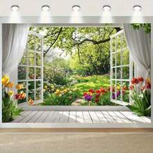2D Flat BannerGarden Background, Suitable For White Window Flower Scene Banners. Can Be Used For Weddings, Birthdays And Celebrations. Multi-Purpose Party Decoration, No Electricity Required. - Multicolor - View 3