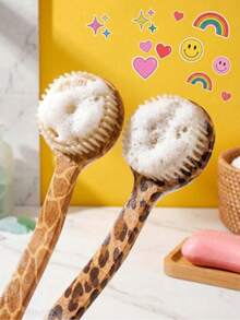 1pc Leopard Print Long Handle Bath Brush, Soft Bristle Back Scrubber, Exfoliating Body Massage Brush, Home Bathroom Accessory - Multicolor - View 4