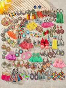 TopHanqi Random Women's Vacation Style Earring Set, Bohemian Colorful Geometric Tassel Earrings, Matching Daily Outfit, Beach Travel, Photo Shoot Accessory - Multicolor - View 9