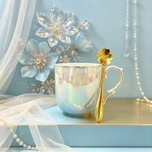 Set Mug Kopi Keramik 250ml, Cangkir Keramik *1 + Sendok Stainless Steel *1, Cangkir Air/Cangkir Kopi/Cangkir Teh, Untuk Rumah/Kantor/Kedai Kopi, Set 2 Buah - Set dua potong - View 7