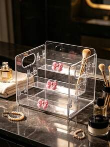 Pink Bow Desktop Organizer/Portable Three-Tier Storage Rack/Cosmetic Organizer/Suitable For Storing Lipsticks, Perfumes, Makeup Brushes, Toners, Lotions, Etc./Applicable For Bathrooms, Bedrooms, And Vanities/Desk & Drawer Organizer For Home Storage - Multicolor - View 10