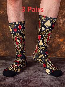 1/3 Pairs Poker Theme Personalized Mid-Calf Socks, Men's Fun Print Street Style Socks, Creative & Fashionable Socks, Fun Christmas Gift - Multicolor - View 8