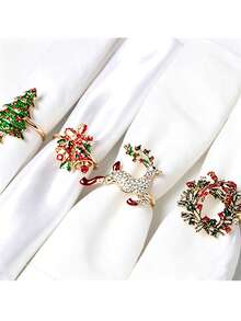 6pcs Elegant Gold Napkin Rings, Versatile Table Decor For Christmas, Thanksgiving, Easter And Birthday - Multicolor - View 2