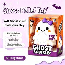 1pc Cute Ghost Squishy Toy With Large Bow, Soft Slow Rising Squeeze Stress Relief Fidget Toy, Halloween Party Favor Gift For Kids Teens - Multicolor - View 3