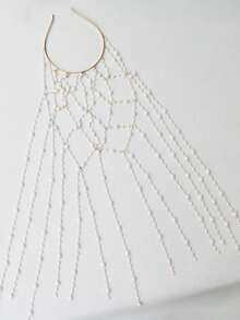 Exquisite Shiny Hollow Mesh Hair Chain Tassel Hair Accessory For Women, Versatile For Party And Banquet - Gold - View 4
