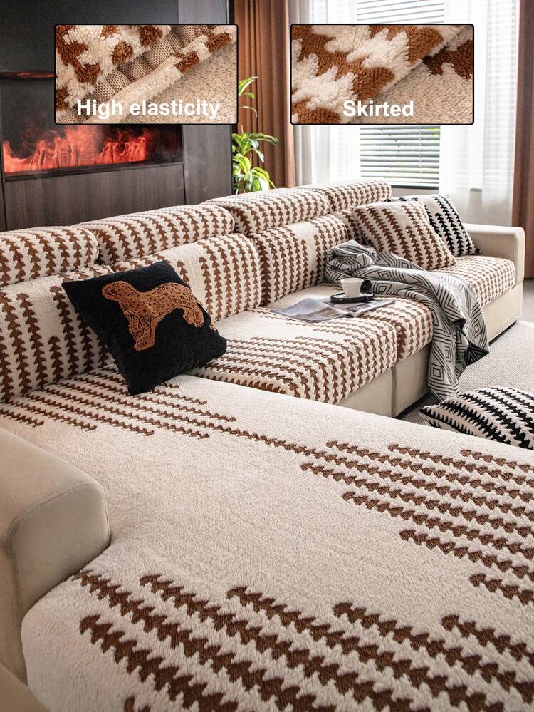 1 buah Sarung Sofa Beludru Katun Lembut Musim Gugur/Dingin, Pembungkus Elastis, Hangat Nyaman Sepanjang Musim Gaya Minimalis Ins, Ramah Hewan Peliharaan, Karet Elastis, Dapat Dicuci dengan Mesin, Sarung Sofa Universal untuk Ruang Tamu, Kamar Tidur, Ruang Belajar, Cocok untuk Sofa Bentuk L 1/2/3/4 Dudukan - Khaki - View 2