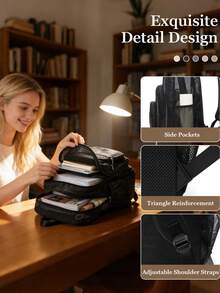 Mochila de malla transpirable negra con múltiples compartimentos, mochila escolar de gran capacidad para estudiantes, mochila casual de malla hueca, mochila escolar de campus ligera que reduce la carga, almacenamiento multicapa con múltiples bolsillos para tableta, libros y artículos de papelería, diseño de bolsillo lateral para botella de agua, mochila versátil unisex para adolescentes, mochila simple para viajes y desplazamientos diarios, correas acolchadas de malla transpirable, mochila casual de gran capacidad para portátil, mochila para desplazamientos en el campus y viajes cortos, mochila de malla transpirable y resistente al desgaste práctica para clases y actividades al aire libre - Multicolor - Ver 6