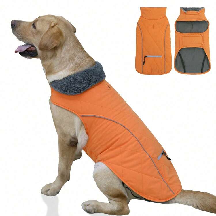 Metglad Quilted Dog Winter Coat, Cold‑Resistant Pet Jacket With Storage Pocket, Reflective Adjustable Cold‑Weather Dog Snow Suit, Indoor & Outdoor Wear For Small, Medium & Large Dogs - Orange - View 14