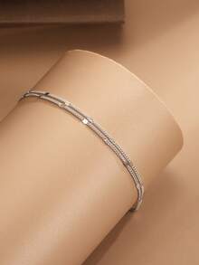 LEKANI S925 Sterling Silver Bracelet 1pc Minimalist Fashion Double Layer Design Exquisite Gold Plated Silver Jewelry Accessory For Women Gift For Girlfriend - Silver - View 3