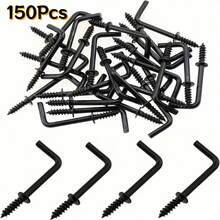 10/30/60/90/120/150Pcs L-Shaped Spiral Hooks, Small Right Angle Hooks, Mini Metal Screw-In Hooks, Shoulder Hooks, Self-Tapping Screw Hooks, For Hanging Lights, Plants, Decorations, Kitchen Utensils - Black - View 15