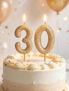 香槟金色闪光数字 0-9 生日派对周年纪念婚礼蛋糕装饰蜡烛 - 香檳金 - 查看 1