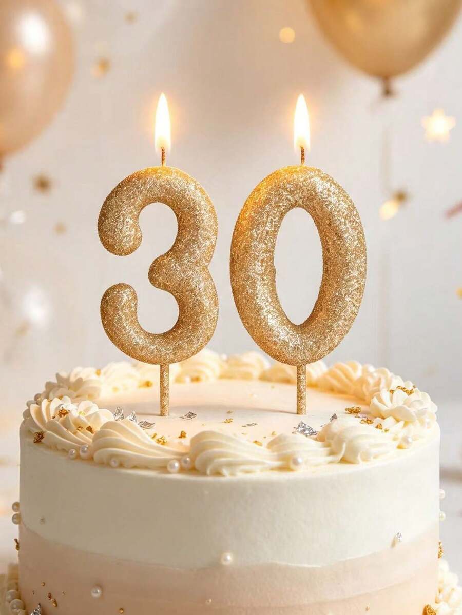 香槟金色闪光数字 0-9 生日派对周年纪念婚礼蛋糕装饰蜡烛 - 香檳金 - 查看 1
