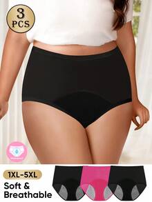 MEIYATING 3pcs Plus Size Women's Period Panties, Mid-Waist Lightweight Breathable Mesh Comfortable Triangle Underwear - Multicolor - View 3