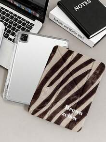 1件裝 斑馬條紋字母平板保護殼，適用於 iPad Mini 6/7/Air/Air 2/9.7/10.2/10.5/10.9 (Air 4-Air 8)/Pro 11/10代/A16/Pro 11 2024，彩繪圖案平板保護套，透明壓克力背殼，絲綢質感 8 折疊支架，自動休眠/喚醒，內置筆槽，不含筆，部分機型附相機框 - 彩色 - 查看 3