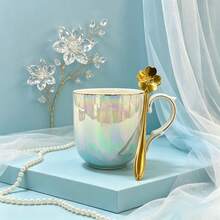 Set Mug Kopi Keramik 250ml, Cangkir Keramik *1 + Sendok Stainless Steel *1, Cangkir Air/Cangkir Kopi/Cangkir Teh, Untuk Rumah/Kantor/Kedai Kopi, Set 2 Buah - Set dua potong - View 5