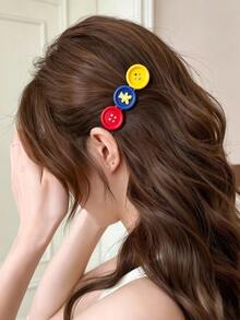 6/3pcs Multi-Color Button Bear Hair Clips, Durable And Gentle On Hair, Cute And Sweet Hair Accessories For Women And Girls, Suitable For Daily Wear, School, Party, Vacation - Multicolor - View 2