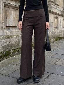 Women's Casual Straight Leg Side Tie Pants, Suitable For Daily Wear, Going Out And Dating - Coffee Brown - View 5