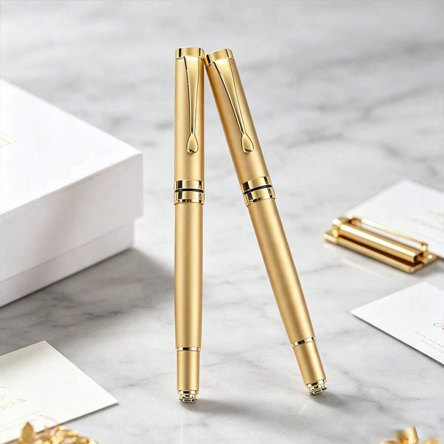 Pulpen Ballpoint Logam Emas Klasik/Isi Ulang yang Dapat Diganti 0,5mm/Pulpen Tanda Tangan Bisnis/Pulpen Hadiah Kantor/Cocok untuk Pria dan Wanita dengan Tulisan Halus/Cocok untuk Kantor, Sekolah, Siswa dan Guru untuk Berlatih Menulis