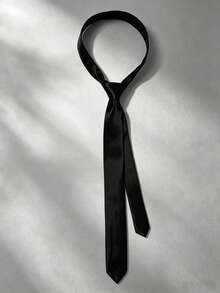 1件裝女款黑色細長款聚酯纖維手綁領帶，適合日常裝飾、襯衫、禮物、搭配制服襯衫、西裝、休閒領帶、商務西裝，也適用於各種節日，專為女性設計的細領帶配件產品 - 黑色 - 查看 3