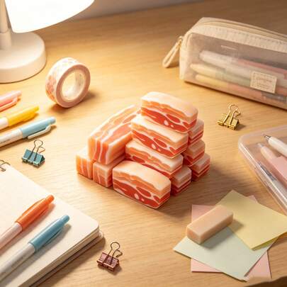 1pc Interesting And Realistic Eraser In The Shape Of Pork Belly, With Vivid Flesh Texture. Soft Eraser Material, Cleanly Erasing Pencil Marks. Unique And Innovative Stationery, Ideal Learning Supplies, And Fun Student Prizes.