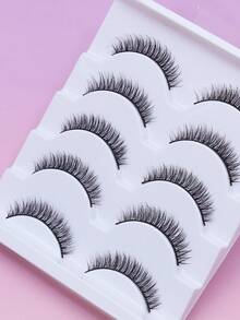 5 Pairs Natural False Eyelashes Fluffy Soft Dramatic 3D Mink Lashes Short Thick Eyelash Extension Natural Lashes Comfortable To Wear Handmade Upper Lash Winged End Eye Elongated Eyelashes Popular Make Up Beauty Tools - Black - View 6