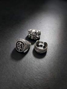 10pcs/Set Unisex Vintage Punk Gothic Skull Snake Poker Leaf Ring Set, Personalized Hip-Hop Style Geometric Party Gift Daily Jewelry Accessories - 10-piece Mixed Punk Ring Set - View 4